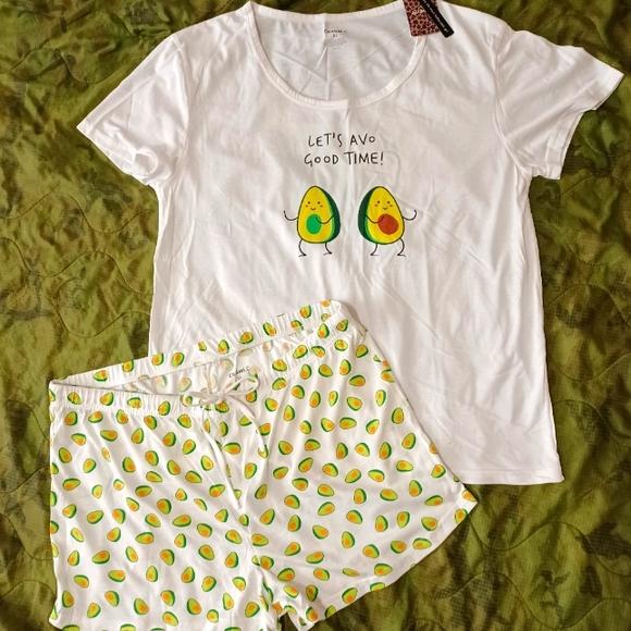 Avocado Good Time PJs pajamas shorts t-shirt Lounge guacamole - Picture 1 of 4